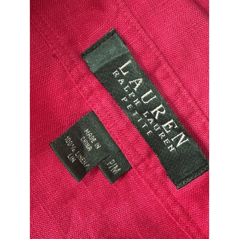 Lauren Ralph Lauren  Linen Bright Pink Button Down Blouse Size PM Petite Medium - Picture 12 of 13